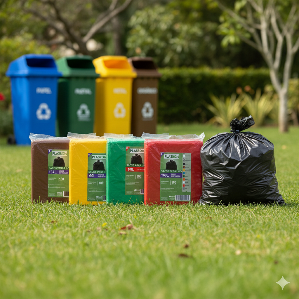 Sacos para lixo coloridos Plasbom de alta resistência